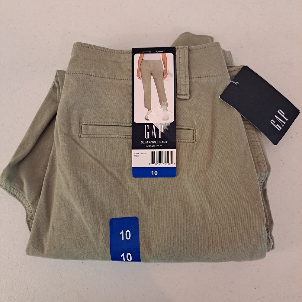 Gap Slim Ankle Pant Womens 10 Green Chino Mid Rise Stretch NEW‎ 767-287-CB5